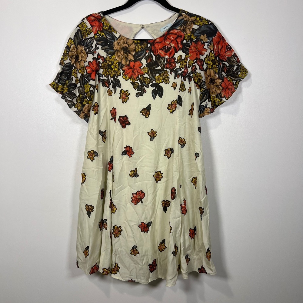 Kimchi Blue Womens Floral Open Back Mini Dress Boho Cottagecore Cream Size S